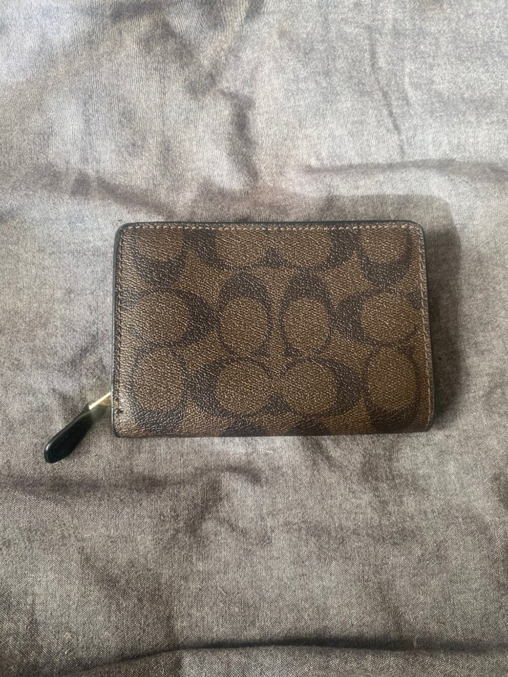 Coach Signature Medium Brown Canvas Black Leather Snap Wallet - Picture 3 of 6